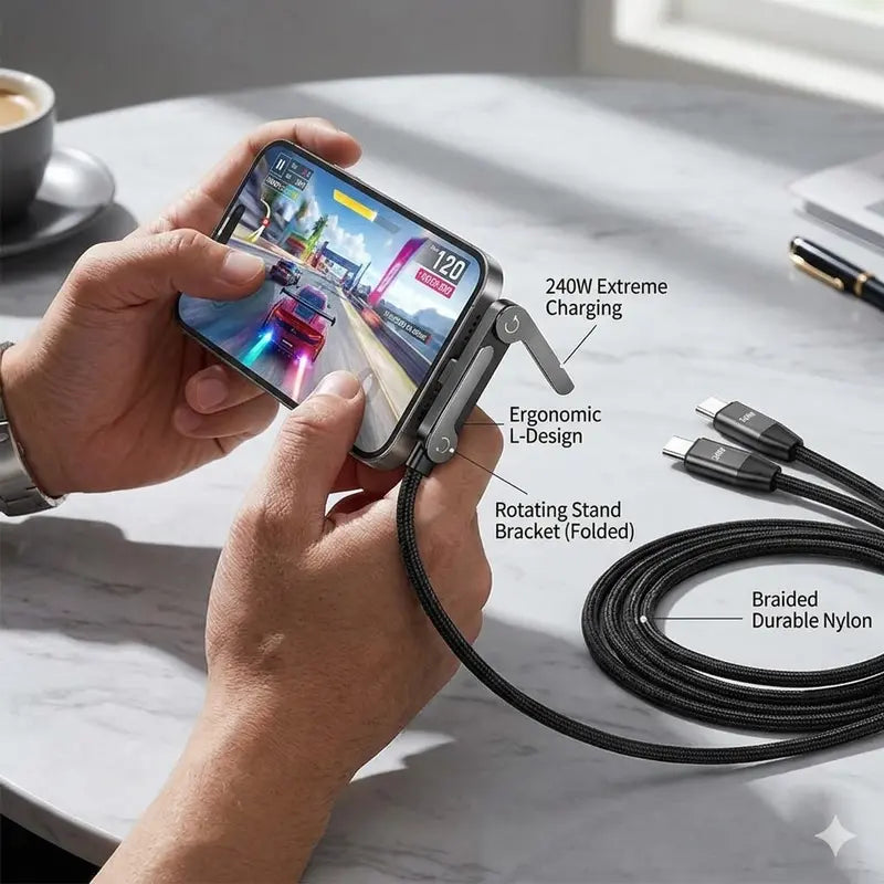 HOT SALE⚡️240w super fast charging📱Invisible Holder Charger Cable with Stand