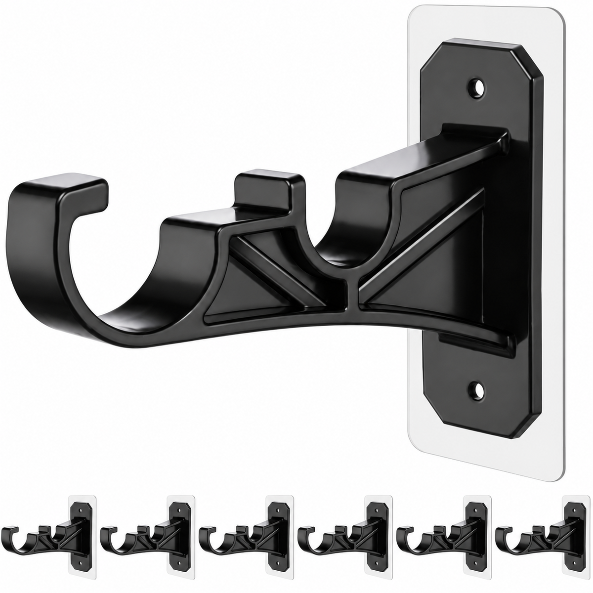 🏡 No-Drill Double Curtain Rod Brackets – Self-Adhesive 4-Pack - Rustic Brown