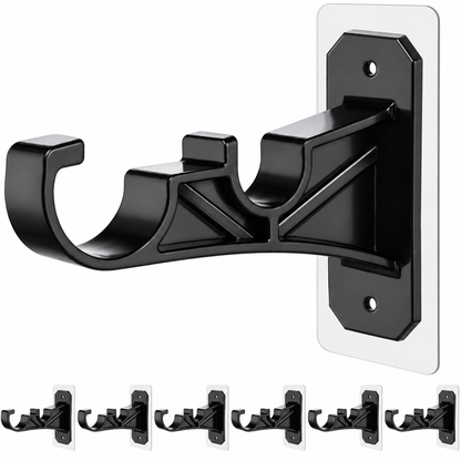 🏡 No-Drill Double Curtain Rod Brackets – Self-Adhesive 4-Pack - Rustic Brown
