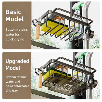 🧽Sink Organizer Rack,Hanging Faucet Drain Rack with Drip Tray Stainless Steel Detachable Sink Faucet Sponge Holder Over Faucet for Kitchen and Bathroom,Scrubbers, Soap,Brush