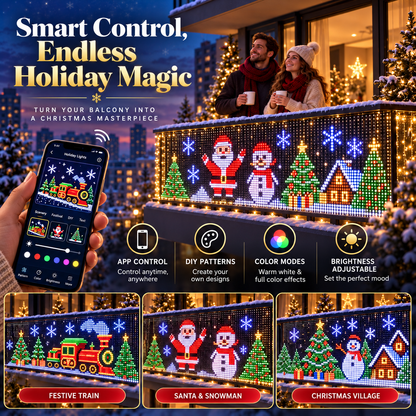 🎅 Smart RGB Pixel Curtain Lights – App-Controlled Animated Holiday Display for Balcony & Window Decor-1.6m*1.6m