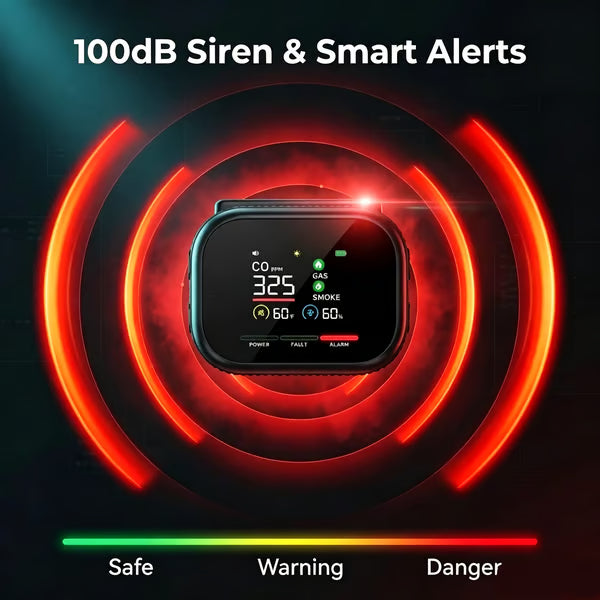 ⚡Smart 6-in-1 Gas Detector – CO Smoke & Gas Leak Alarm With LCD Display