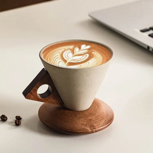 Wabisabi Conical 8.45 oz/245 ml Coffee Cup, Beverage Drinkware with Handle Porcelain Mug for Coffee & Tea