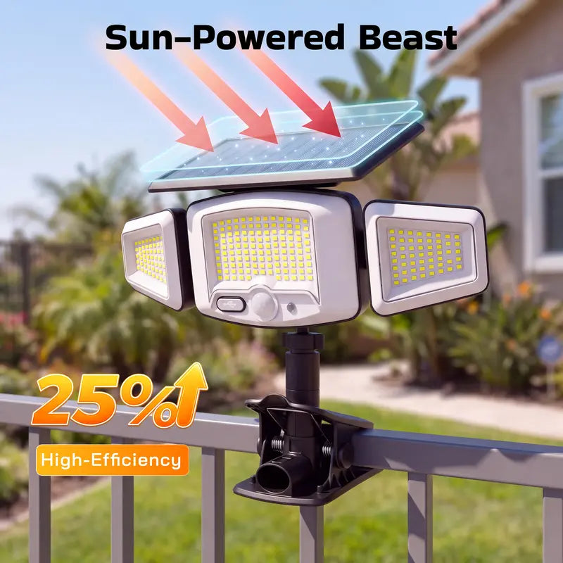 ☀️ Clip-On Solar Motion Sensor Light – 3-Head Lighting, Remote Control & USB-C Charging