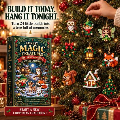 ⏳ Last day to save 49% – 🎄 24‑Day Forest Magic Creatures Ornament Advent Calendar | 24 collectible buildable forest fantasy brick decorations with hangers—perfect for holiday wreaths, mantel styling and Christmas tree trimming 🧝