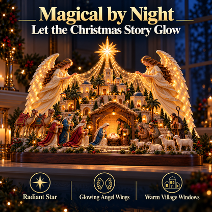 🎄✨ 3D Lighted Angel Nativity Centerpiece – Meaningful Christmas Mantel Decor✨