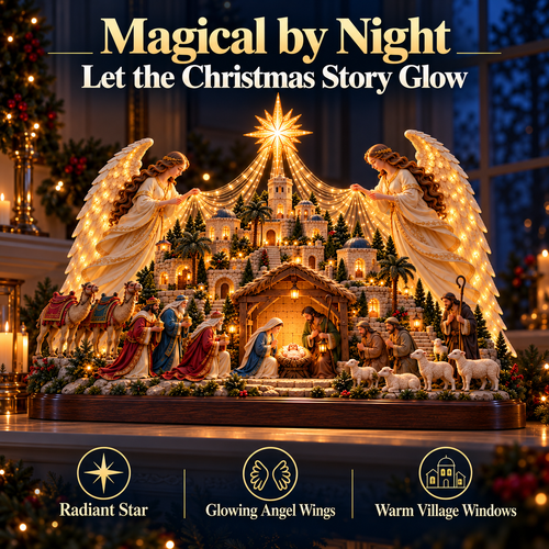 🎄✨ 3D Lighted Angel Nativity Centerpiece – Meaningful Christmas Mantel Decor✨