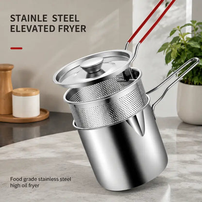 🥩Personal Mini Deep Fryer Set – Stainless Steel Pot with Lift-Out Draining Basket & Food Tongs