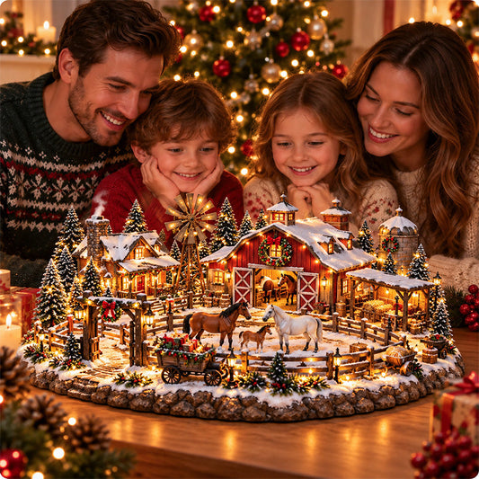 🔥Last Day 50% OFF🐴🎄 Christmas at the Stable™ – Lighted Horse Village Holiday Scene