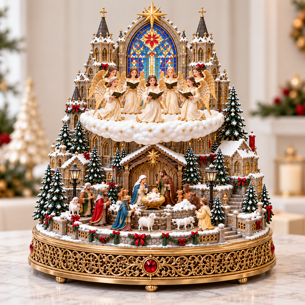 🔥 LAST DAY 48% OFF 🔥 Heavenly Angel Choir | Lighted & Rotating Christmas Nativity Village