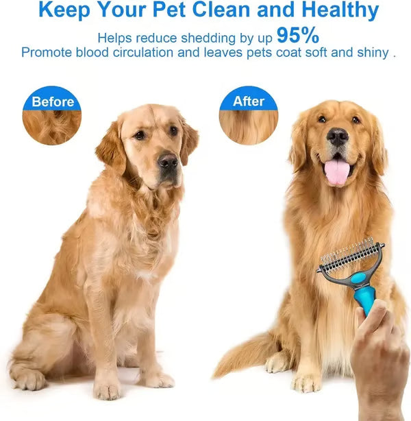 🔥Double-Sided Pet Rake – Deshedding Tool for Dogs & Cats 🐶🐱