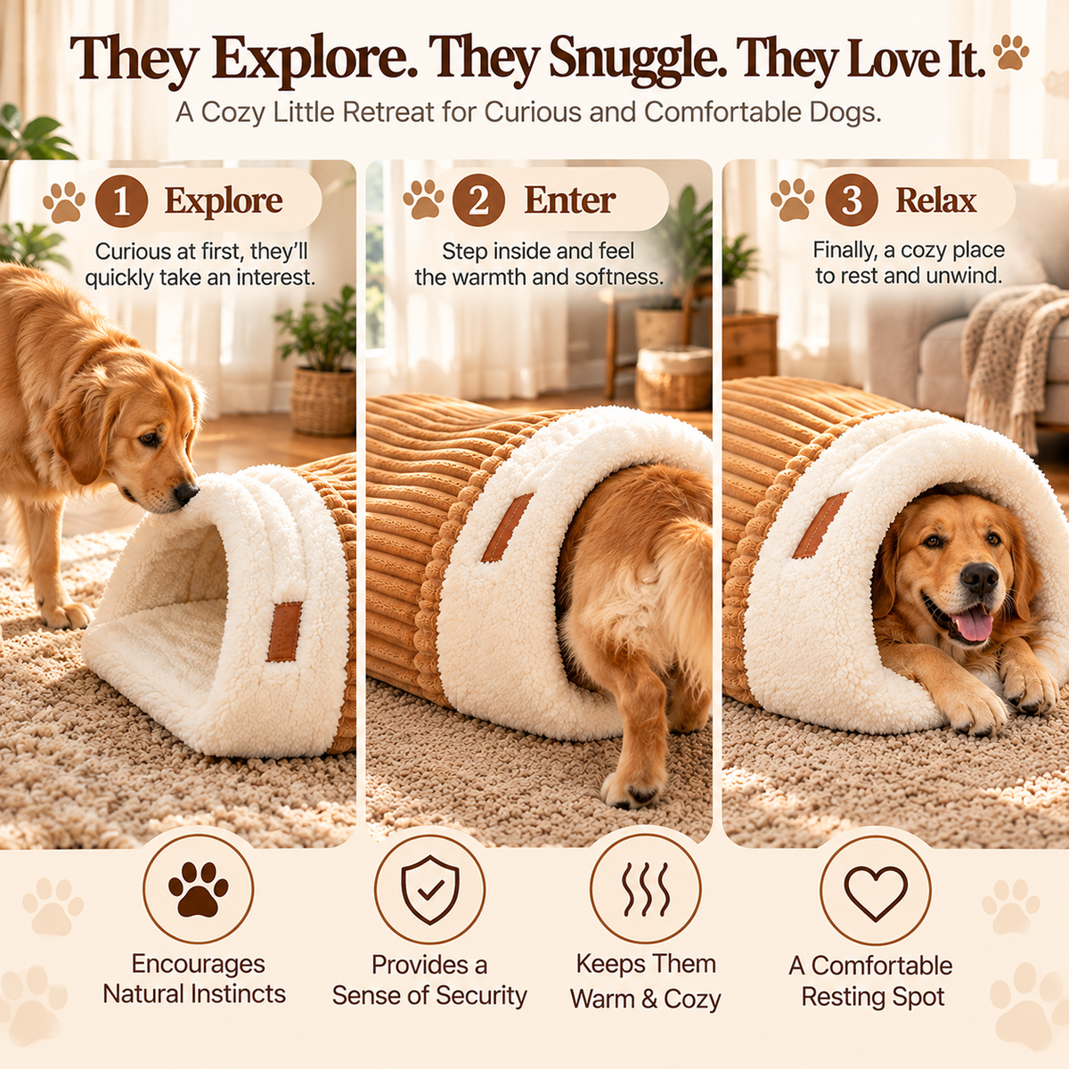 🐶 Plush Cozy Cave Dog Bed – Soft Enclosed Pet Retreat