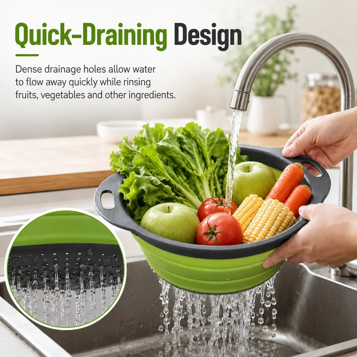 Collapsible Colander Set with Oversized Draining Tray