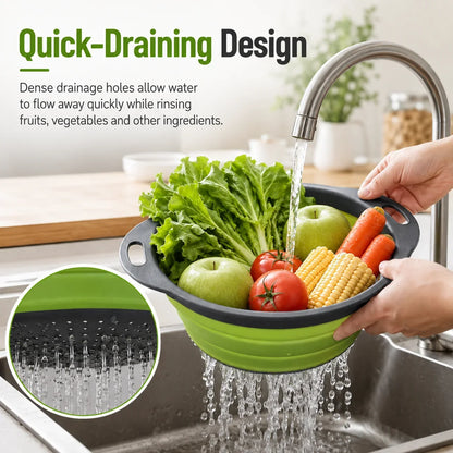 Collapsible Colander Set with Oversized Draining Tray
