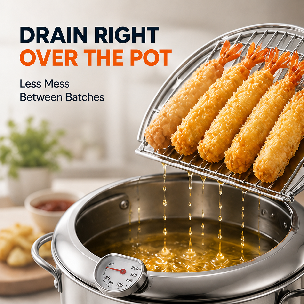⚡304 Stainless Steel Stovetop Deep Fryer Pot – With Thermometer
