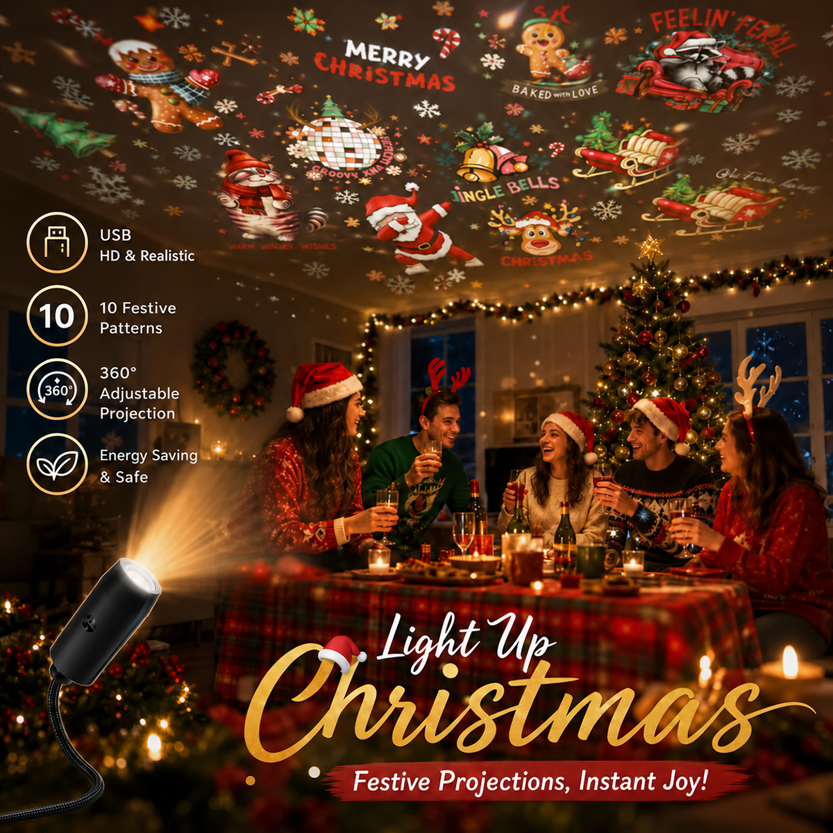 💡New HD Christmas Projector – 6 or 10 Festive Scenes