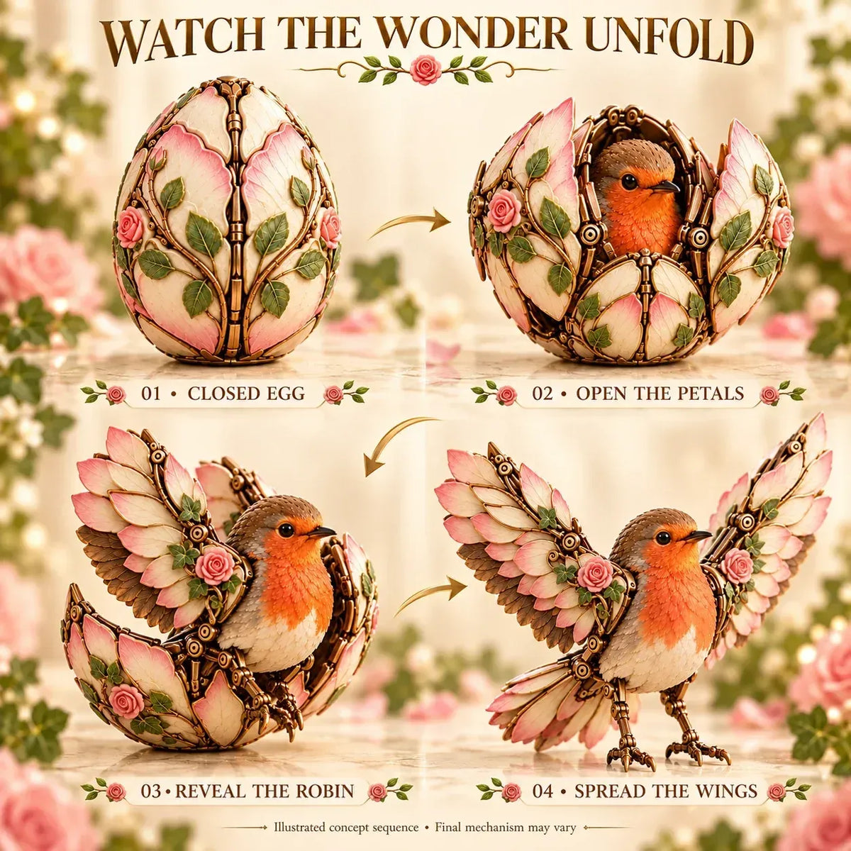 🌹🐦 Rosewing Robin – 2-in-1 Rose Egg to Mechanical Bird Transforming Figure