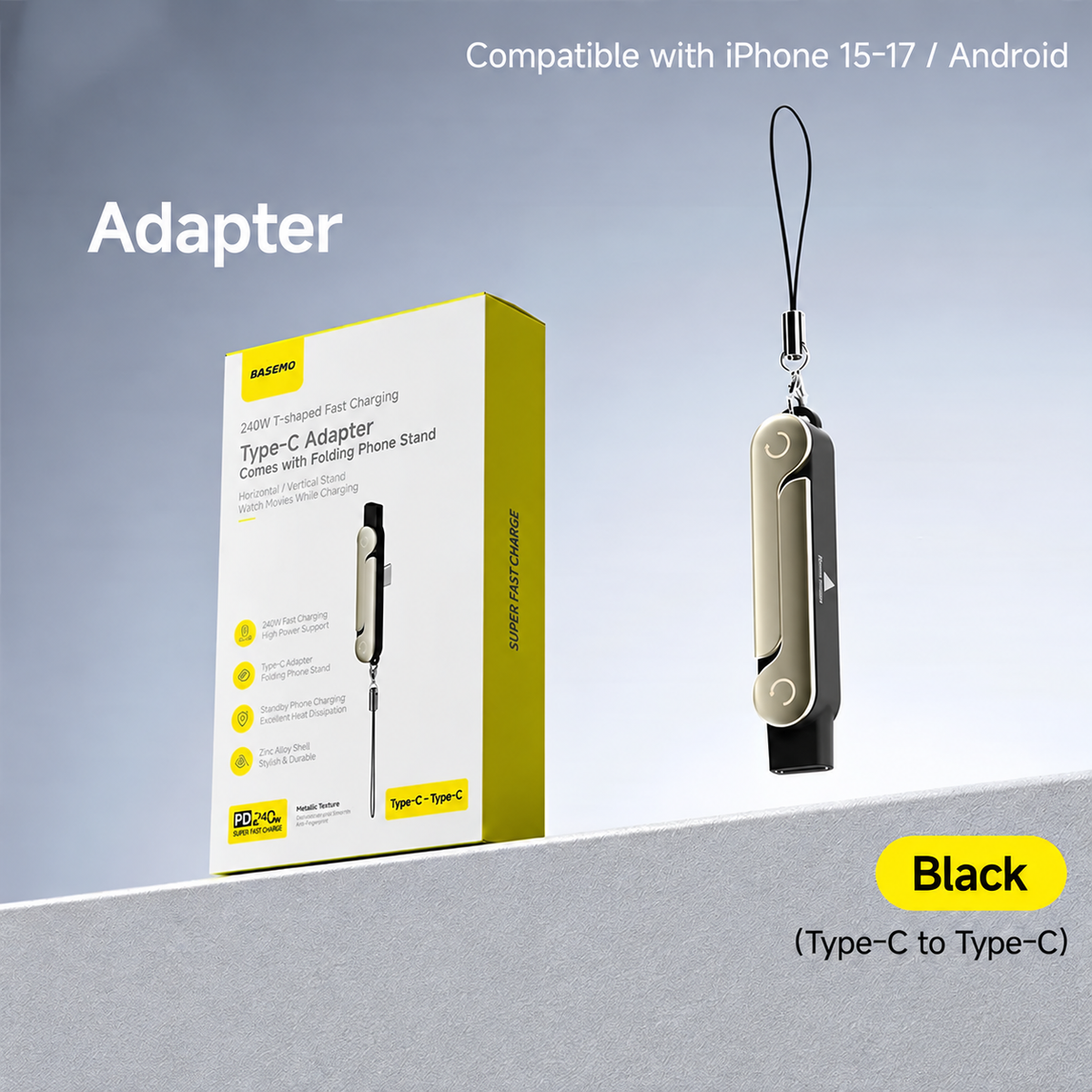 ⚡ 240W 2-in-1 USB-C Fast Charging Cable with Rotating Phone Stand