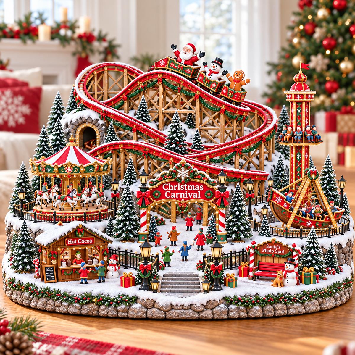 🎄 Animated Christmas Carnival Village – Moving Rides & Lighted Holiday Display 🎢