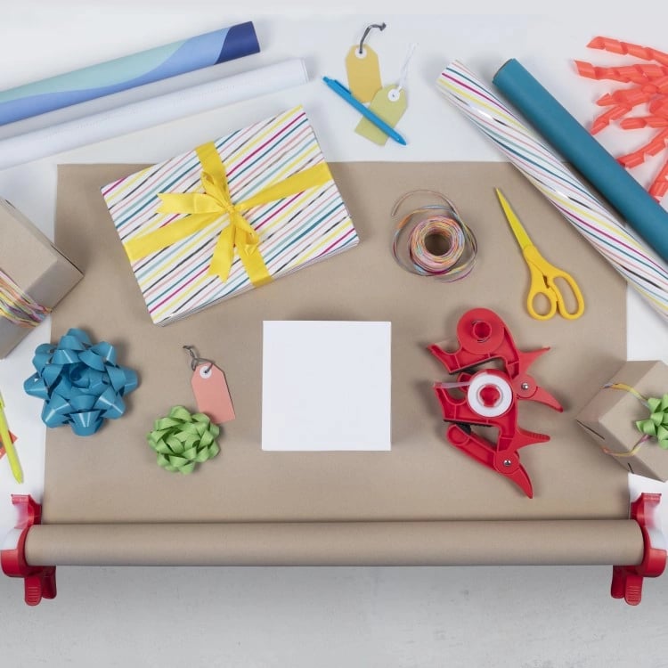 Wrap Buddies Tabletop Gift Wrapping Tool with Tape Dispenser