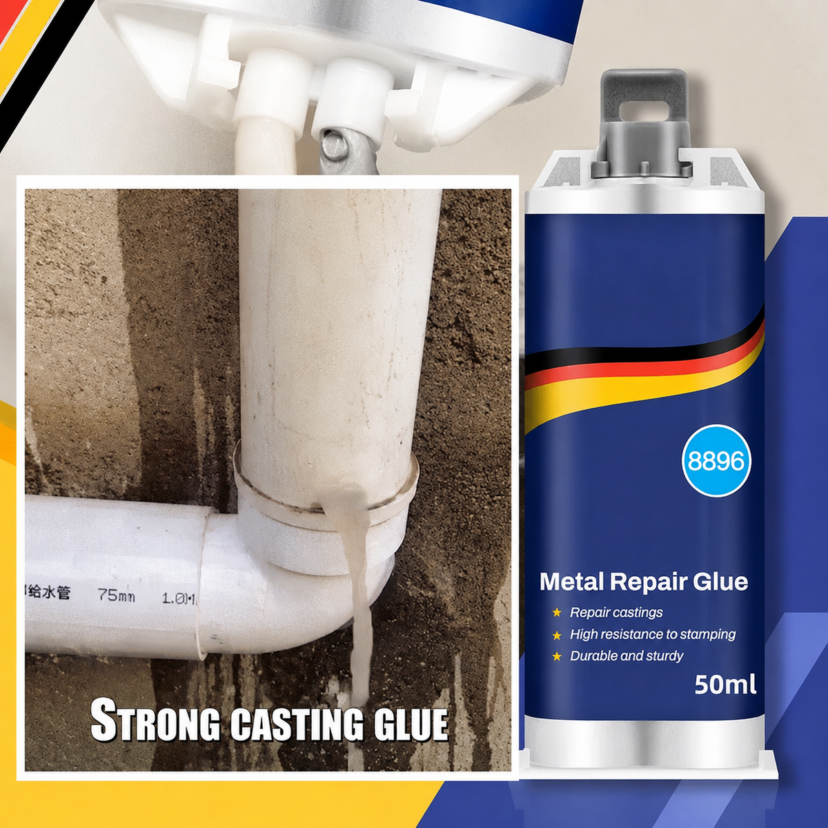 🔧 Heavy-Duty AB Metal Repair Glue – Fill Cracks, Holes & Damaged Metal