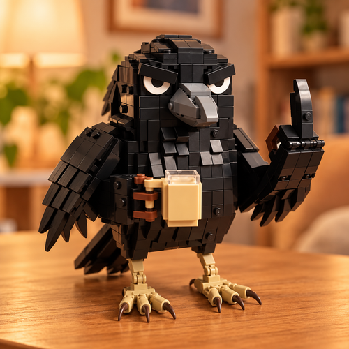 🐦 Grumpy Crow Building Block Set – Funny Coffee-Loving Desk Buddy ☕🧱
