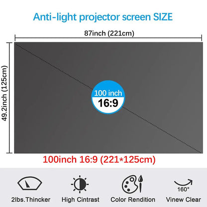 120 Inch Projector Screen, 4K Metal Lightproof Foldable Portable Movie Screen 16:9 for Home Theater Party Office Classroom Outdoor Indoor, Easy Installation with Velcro HD Projector Screen