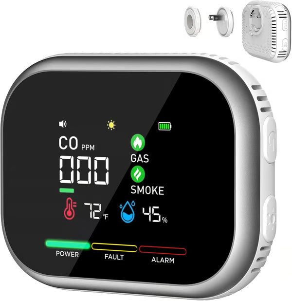 ⚡Smart 6-in-1 Gas Detector – CO Smoke & Gas Leak Alarm With LCD Display