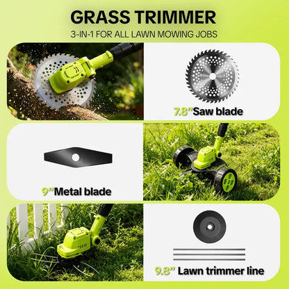 ⚡21V 3-in-1 Cordless String Trimmer, Edger & Mini Mower – 2 Batteries Included
