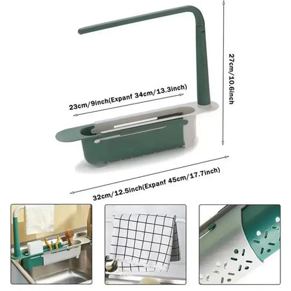 🧽 Adjustable Telescopic Sink Caddy – Drainable Organizer with Towel Bar