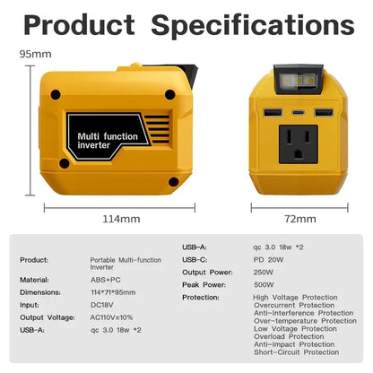 🪫250W Portable Power Inverter – Turn 18V–21V Tool Batteries Into 220V AC Power