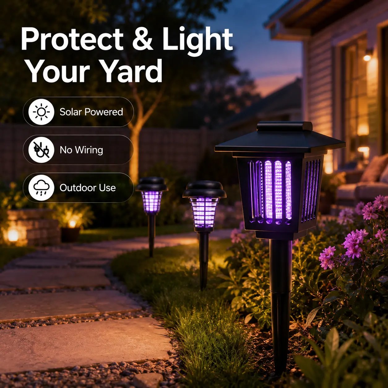 🔥Summer 50% OFF☀️ 2-in-1 Solar Bug Zapper – UV Mosquito Killer + Soft Pathway Light, Auto Dusk-to-Dawn, IP65