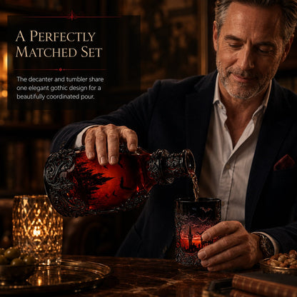 🦇🍺Gothic Vampire Castle Whisky Decanter & Tumbler