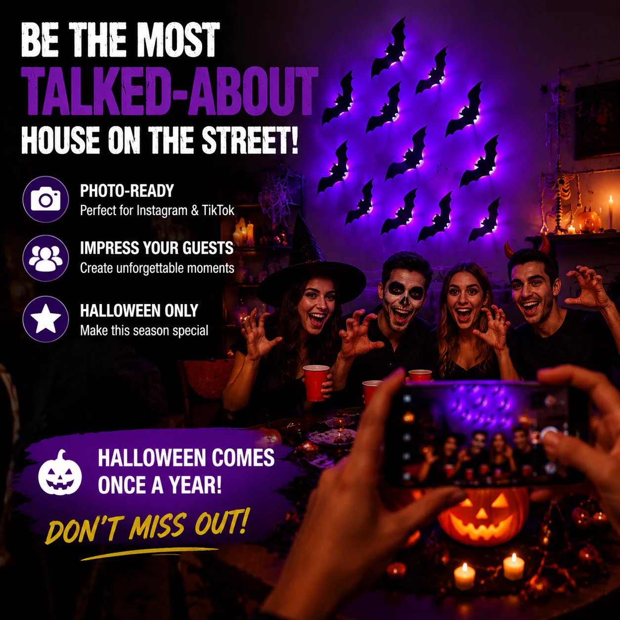🦇3D LED Bat Light Halloween Wall Decor – Glowing Spooky Party Ornaments