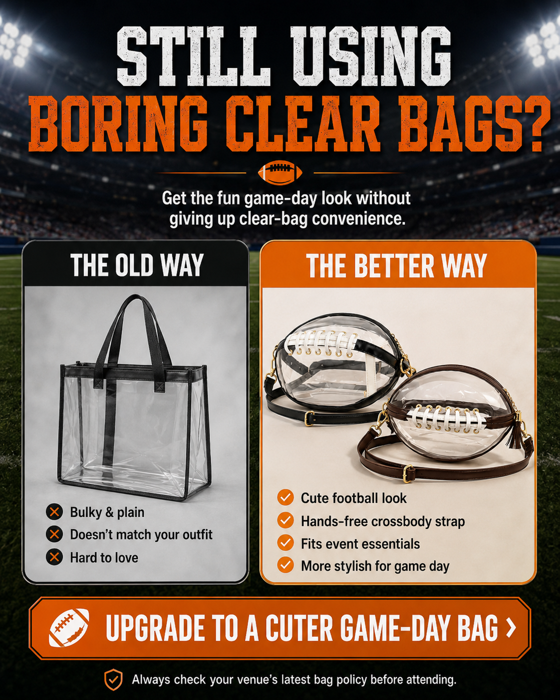 Clear Football Crossbody Bag | Game Day Clear Purse