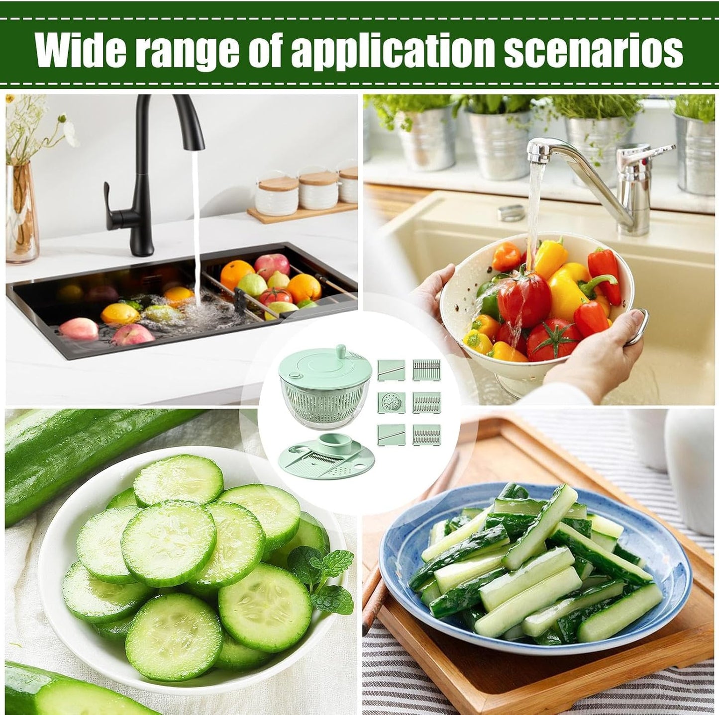 Salad Spinner Large, 3 IN 1 Vegetable and Fruit Washing Bowl with Strainer
