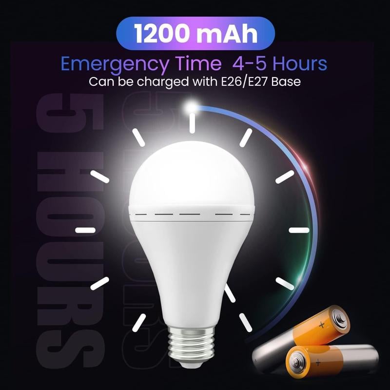 Rechargeable Emergency Light Bulbs, Camping Lamp Battery Powered LED Light Bulb 6000K Daylight 12W Equivalent with 1200mAh
