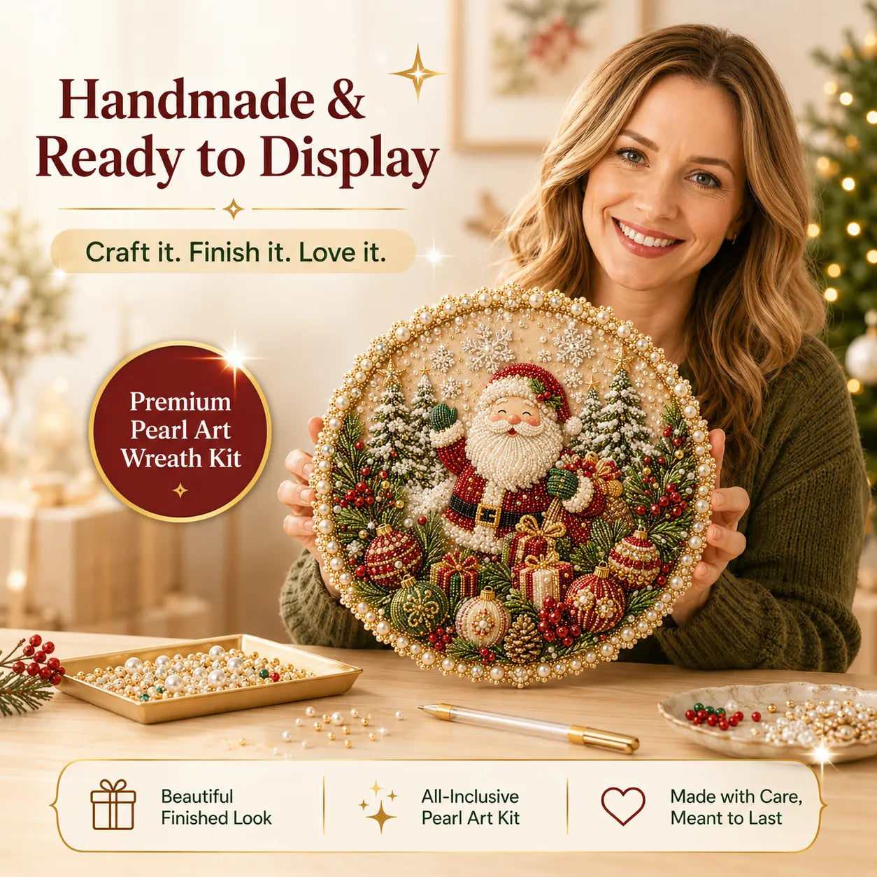 🌸 Four Seasons Pearl Art Wreath Kit – DIY Holiday Decor