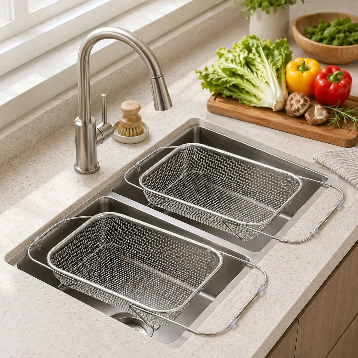 Stainless Steel Expandable Over-The-Sink Colander Strainer Basket