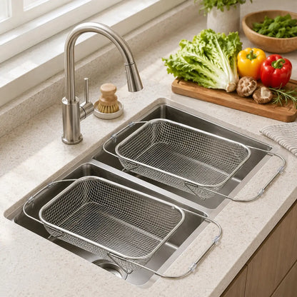 Stainless Steel Expandable Over-The-Sink Colander Strainer Basket