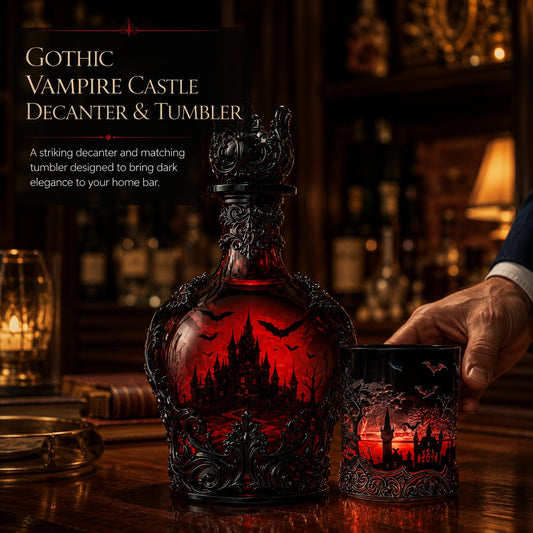 🦇🍺Gothic Vampire Castle Whisky Decanter & Tumbler