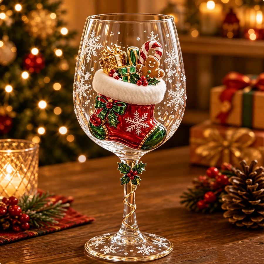 Christmas stocking decorative stemmed glass