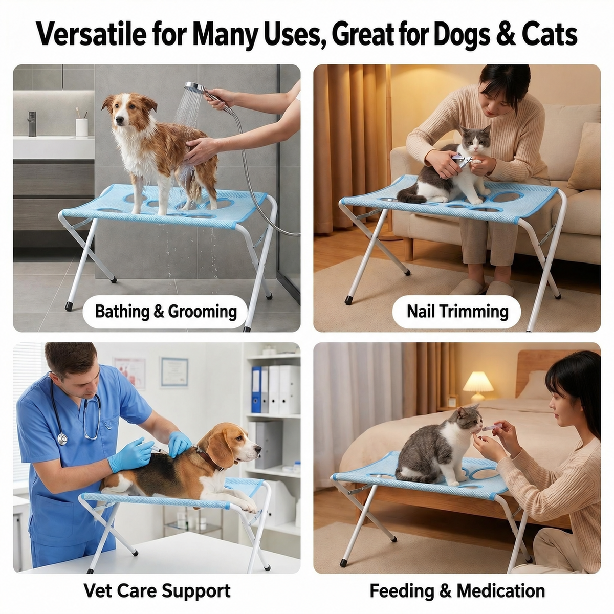 🔥Foldable Pet Grooming Stand – Hands-Free for Cats & Small Dogs