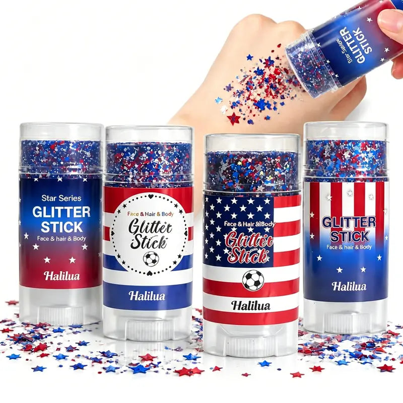 🎁3-in-1 Patriotic Glow Red, White & Blue Glitter Body Stick