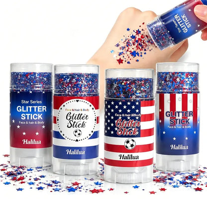 🎁3-in-1 Patriotic Glow Red, White & Blue Glitter Body Stick