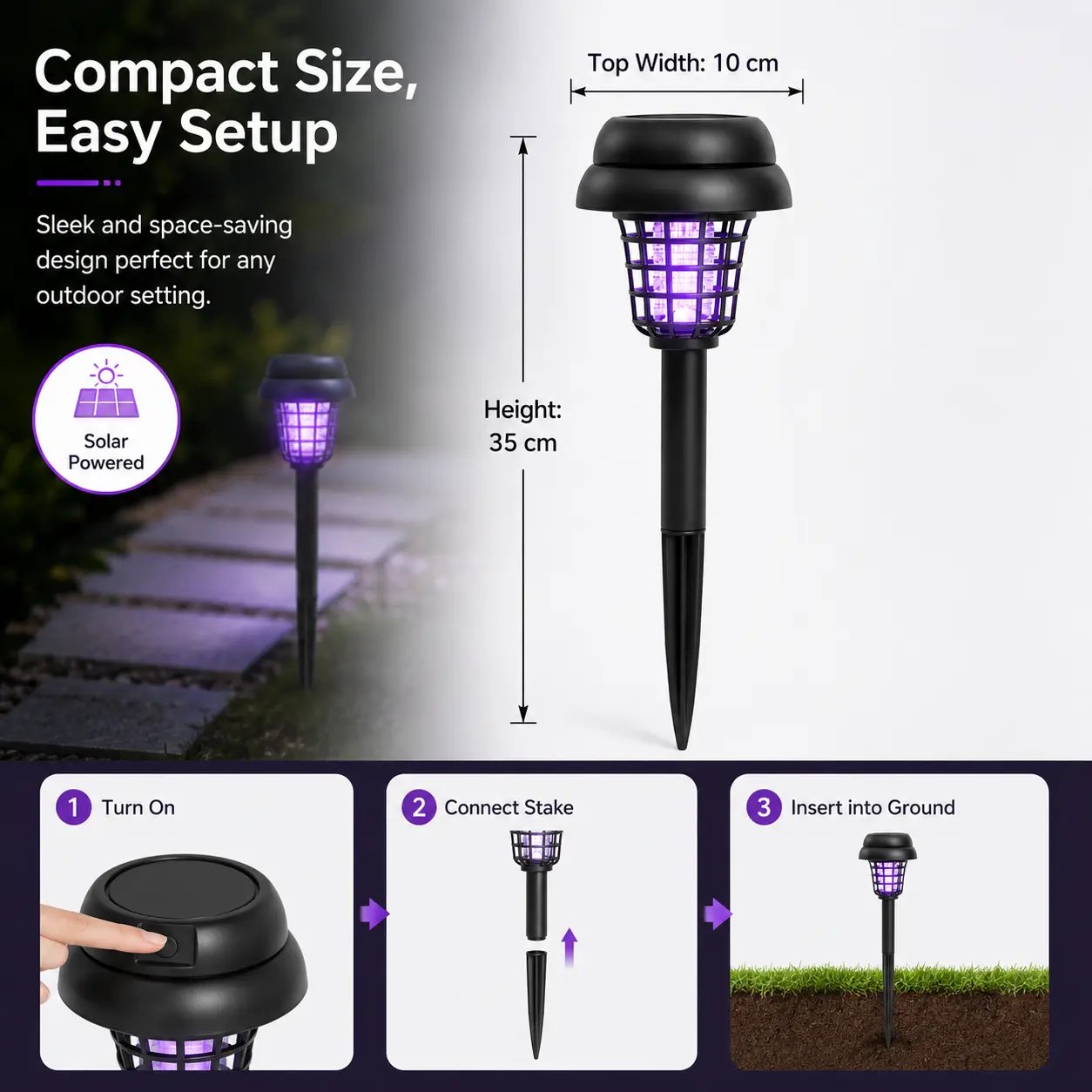🔥Summer 50% OFF☀️ 2-in-1 Solar Bug Zapper – UV Mosquito Killer + Soft Pathway Light, Auto Dusk-to-Dawn, IP65