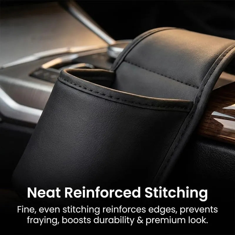 Leather car door storage pocket - double-layer compartments