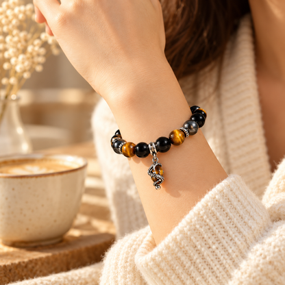 ✨ 11:11 Intention Beaded Bracelet – Meaningful Black & Golden Charm Jewelry 🤎