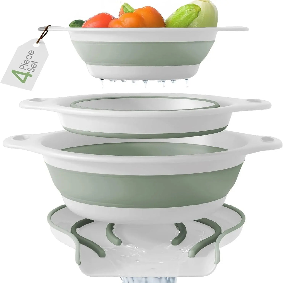 🔥3-Piece Collapsible Colander Set with Self-Draining Base🔥