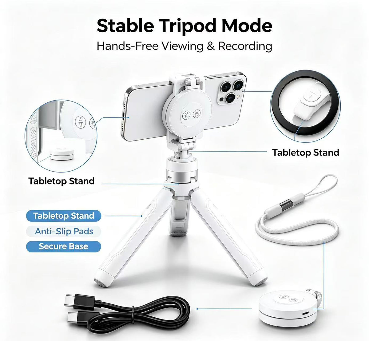 🔥Zoomable Magnetic Palm Grip | Selfie Stick & Tripod